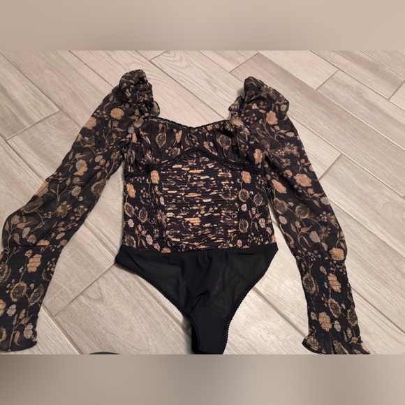 NWT Free People Brunch Date Bodysuit in Black combo Size Small - Picture 4 of 16